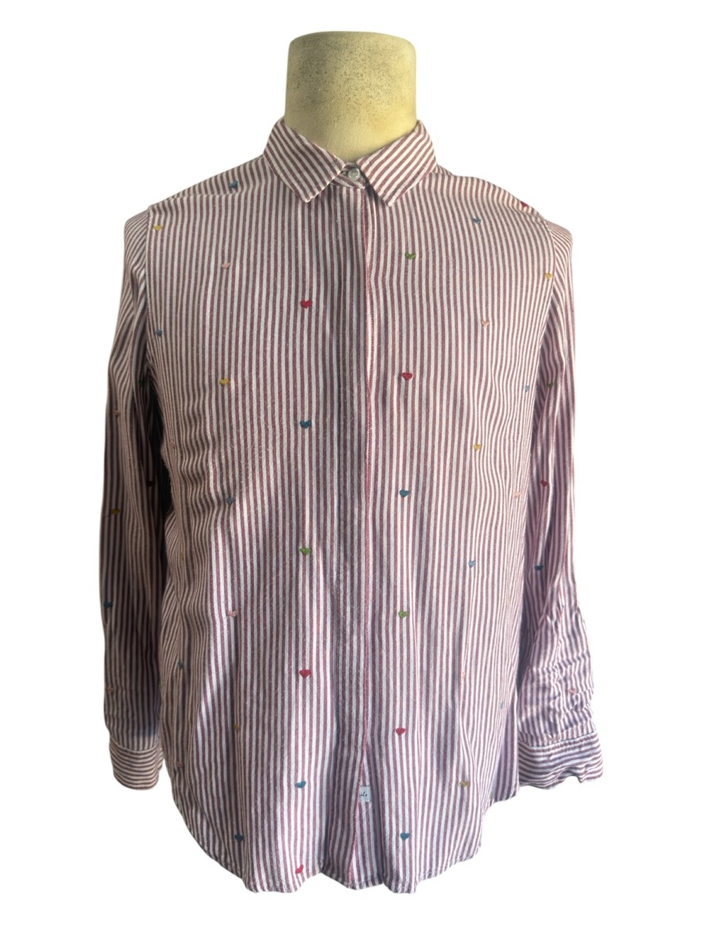 Rails Plum and White Striped Button-Down Shirt with Multicolor Embroidery